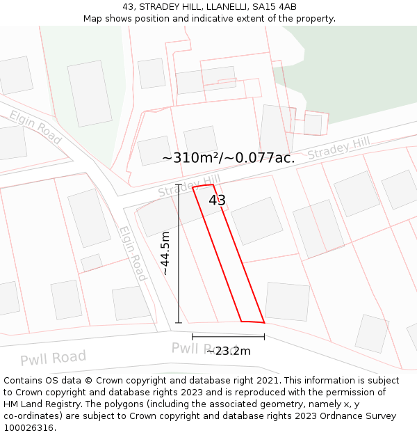 43, STRADEY HILL, LLANELLI, SA15 4AB: Plot and title map