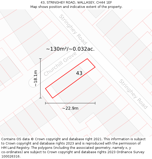 43, STRINGHEY ROAD, WALLASEY, CH44 1EF: Plot and title map