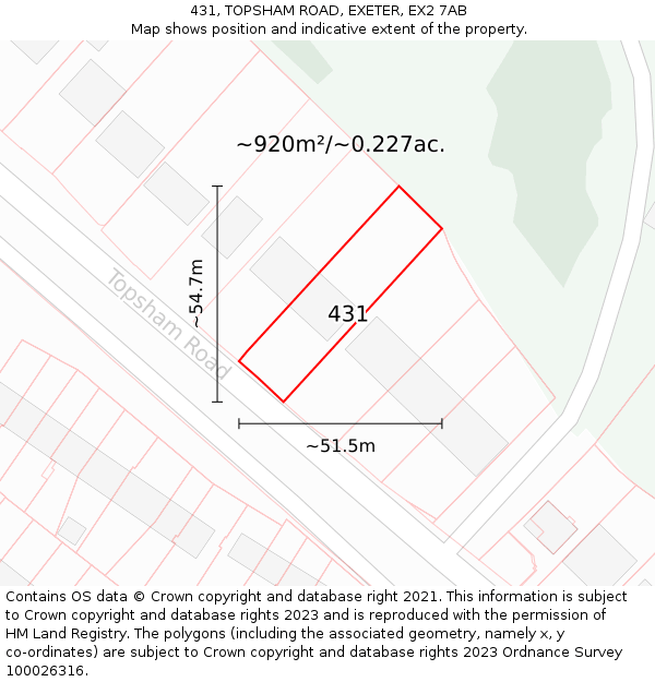 431, TOPSHAM ROAD, EXETER, EX2 7AB: Plot and title map