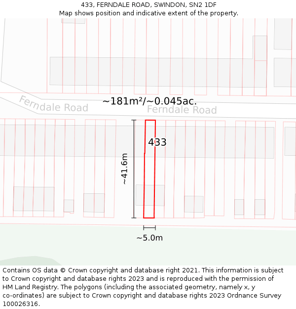 433, FERNDALE ROAD, SWINDON, SN2 1DF: Plot and title map