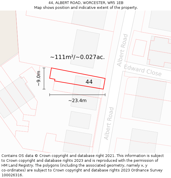 44, ALBERT ROAD, WORCESTER, WR5 1EB: Plot and title map