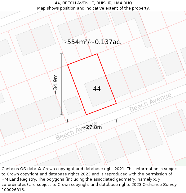 44, BEECH AVENUE, RUISLIP, HA4 8UQ: Plot and title map