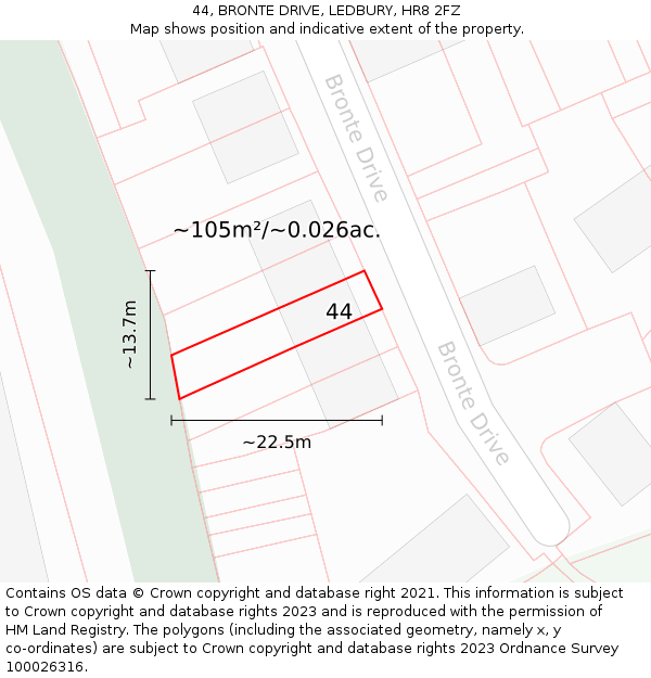 44, BRONTE DRIVE, LEDBURY, HR8 2FZ: Plot and title map