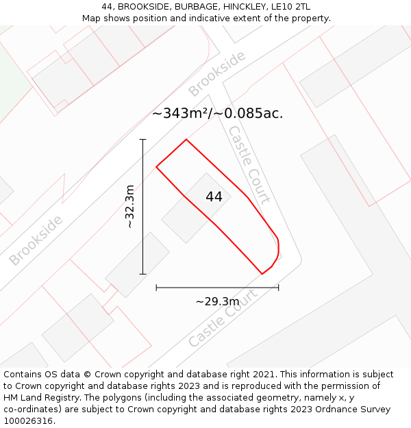 44, BROOKSIDE, BURBAGE, HINCKLEY, LE10 2TL: Plot and title map