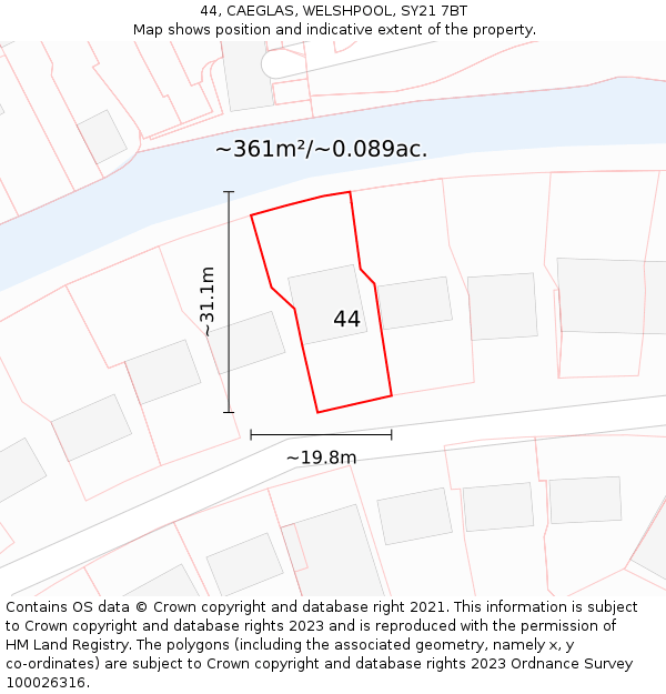 44, CAEGLAS, WELSHPOOL, SY21 7BT: Plot and title map