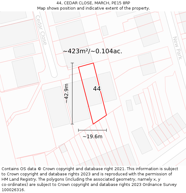 44, CEDAR CLOSE, MARCH, PE15 8RP: Plot and title map