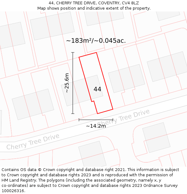 44, CHERRY TREE DRIVE, COVENTRY, CV4 8LZ: Plot and title map