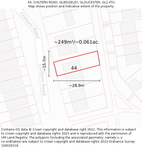 44, CHILTERN ROAD, QUEDGELEY, GLOUCESTER, GL2 4TU: Plot and title map