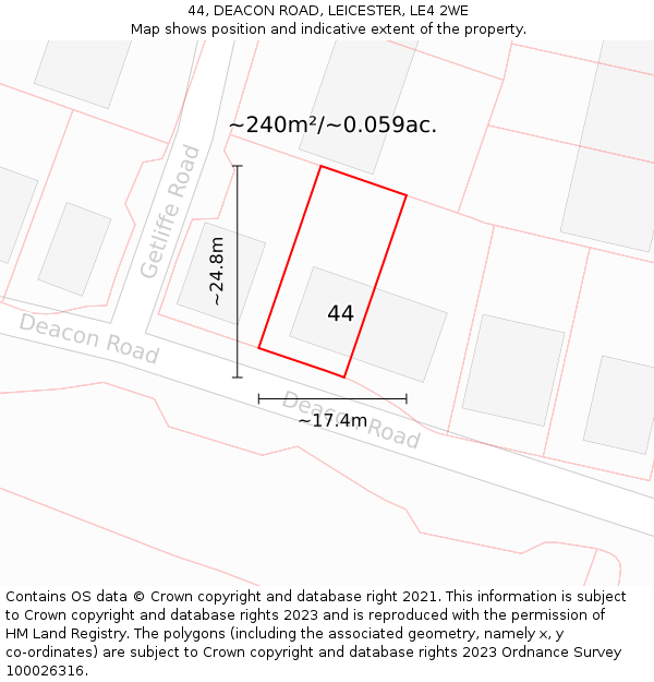 44, DEACON ROAD, LEICESTER, LE4 2WE: Plot and title map