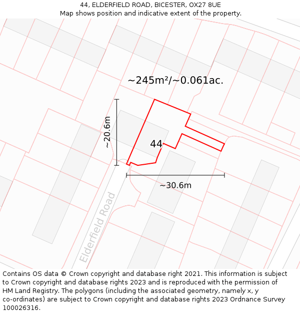 44, ELDERFIELD ROAD, BICESTER, OX27 8UE: Plot and title map