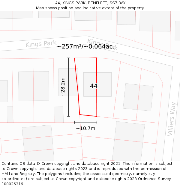 44, KINGS PARK, BENFLEET, SS7 3AY: Plot and title map