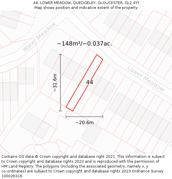44, LOWER MEADOW, QUEDGELEY, GLOUCESTER, GL2 4YY: Plot and title map