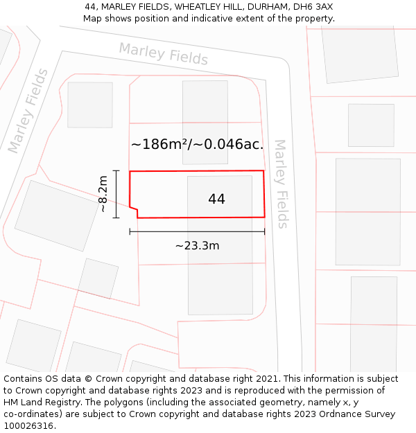 44, MARLEY FIELDS, WHEATLEY HILL, DURHAM, DH6 3AX: Plot and title map