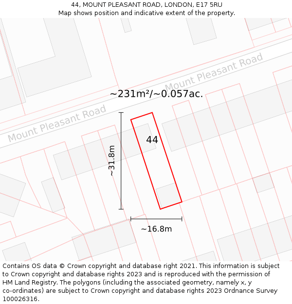 44, MOUNT PLEASANT ROAD, LONDON, E17 5RU: Plot and title map