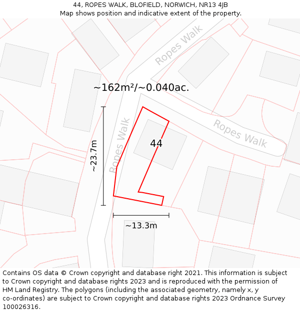 44, ROPES WALK, BLOFIELD, NORWICH, NR13 4JB: Plot and title map
