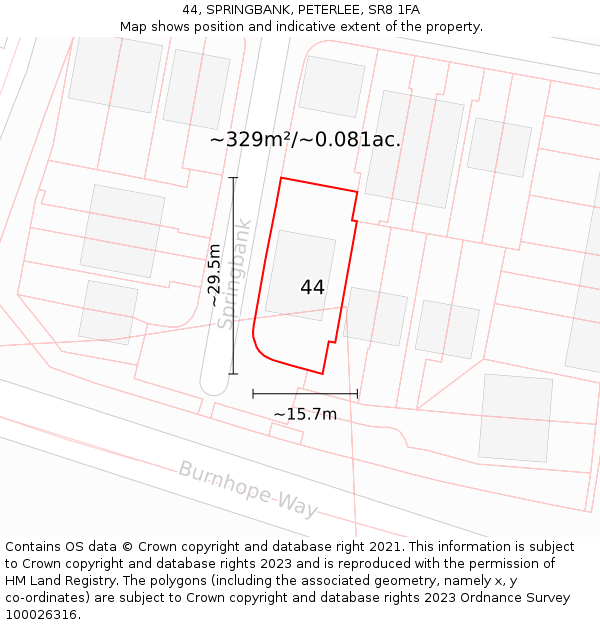 44, SPRINGBANK, PETERLEE, SR8 1FA: Plot and title map