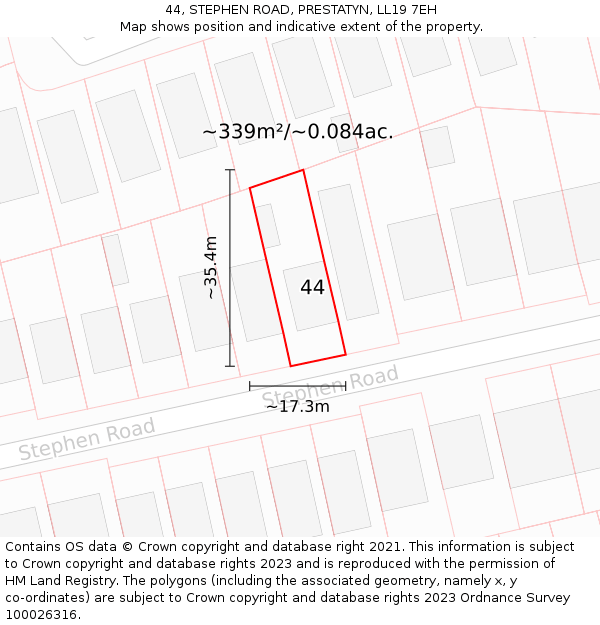 44, STEPHEN ROAD, PRESTATYN, LL19 7EH: Plot and title map