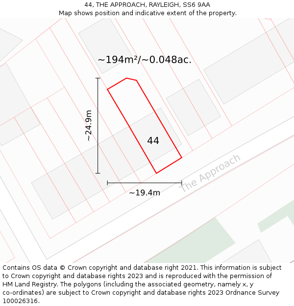 44, THE APPROACH, RAYLEIGH, SS6 9AA: Plot and title map