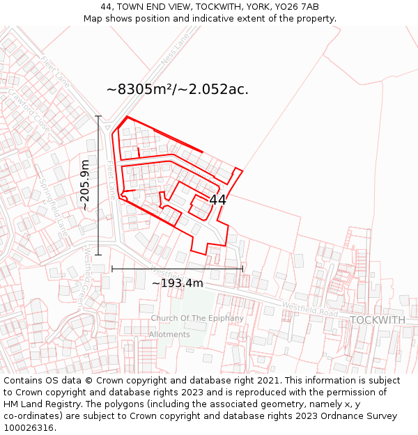 44, TOWN END VIEW, TOCKWITH, YORK, YO26 7AB: Plot and title map