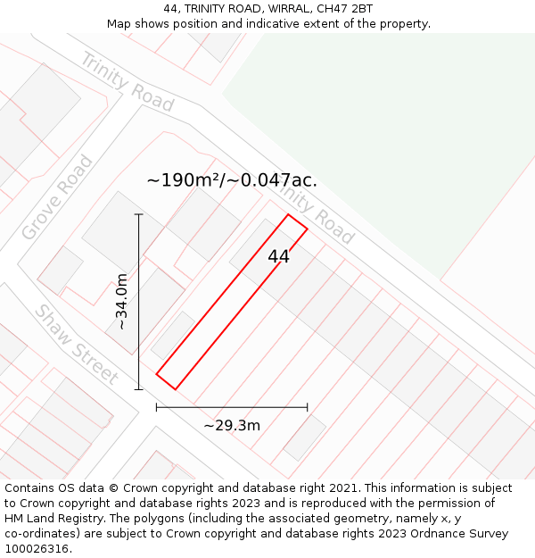 44, TRINITY ROAD, WIRRAL, CH47 2BT: Plot and title map