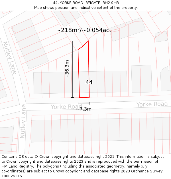 44, YORKE ROAD, REIGATE, RH2 9HB: Plot and title map