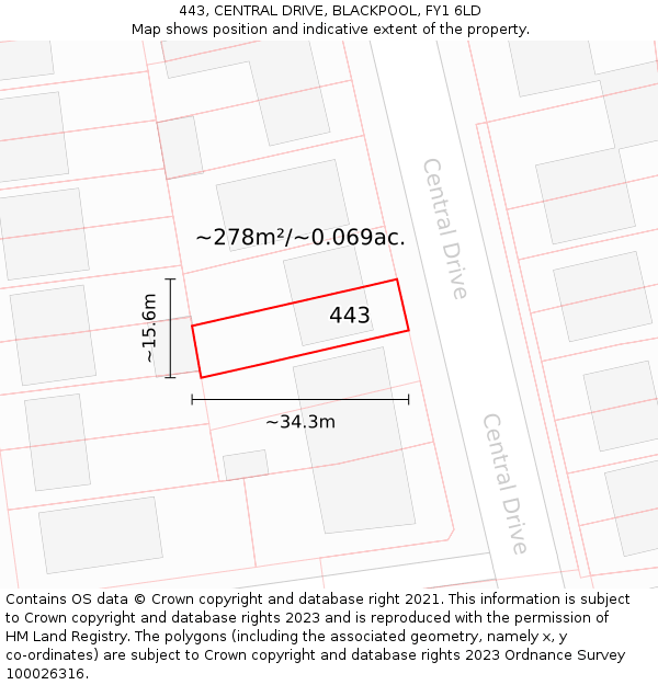 443, CENTRAL DRIVE, BLACKPOOL, FY1 6LD: Plot and title map