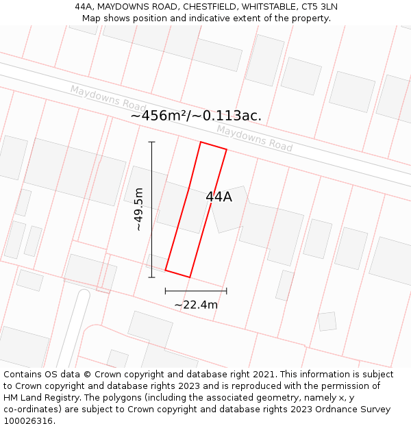 44A, MAYDOWNS ROAD, CHESTFIELD, WHITSTABLE, CT5 3LN: Plot and title map