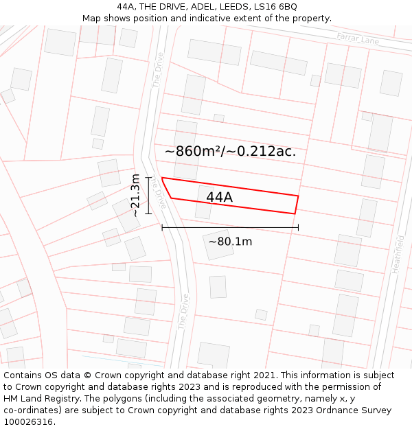 44A, THE DRIVE, ADEL, LEEDS, LS16 6BQ: Plot and title map