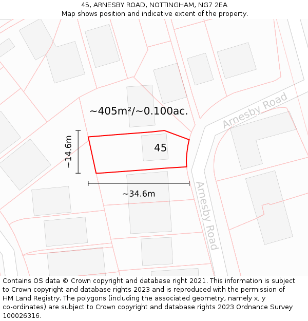 45, ARNESBY ROAD, NOTTINGHAM, NG7 2EA: Plot and title map