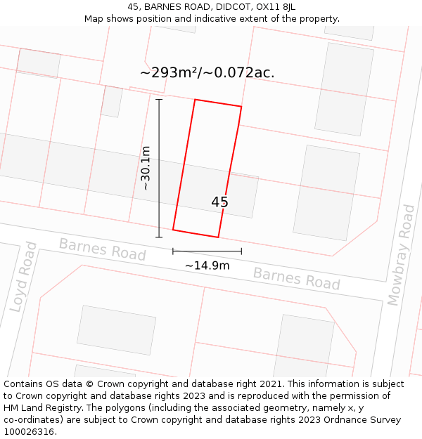 45, BARNES ROAD, DIDCOT, OX11 8JL: Plot and title map
