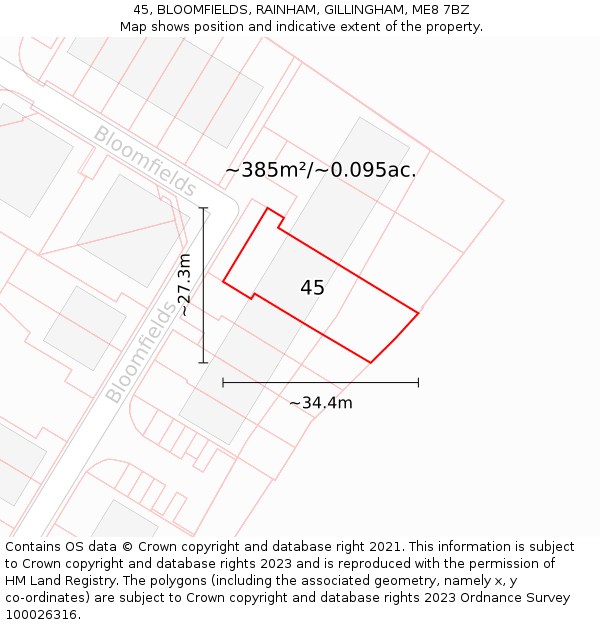 45, BLOOMFIELDS, RAINHAM, GILLINGHAM, ME8 7BZ: Plot and title map