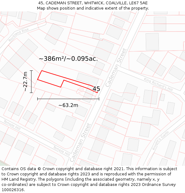 45, CADEMAN STREET, WHITWICK, COALVILLE, LE67 5AE: Plot and title map