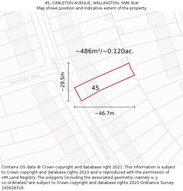 45, CARLETON AVENUE, WALLINGTON, SM6 9LW: Plot and title map