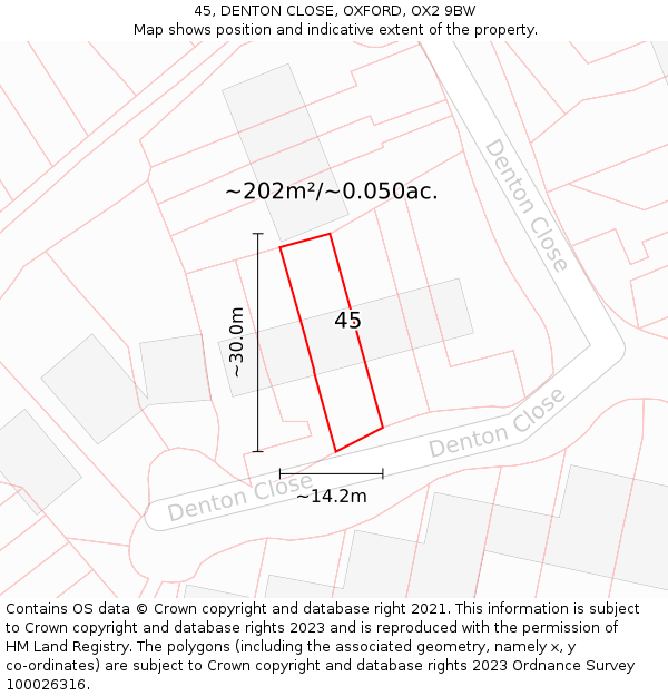 45, DENTON CLOSE, OXFORD, OX2 9BW: Plot and title map