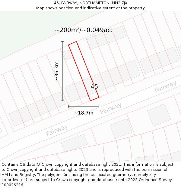 45, FAIRWAY, NORTHAMPTON, NN2 7JX: Plot and title map