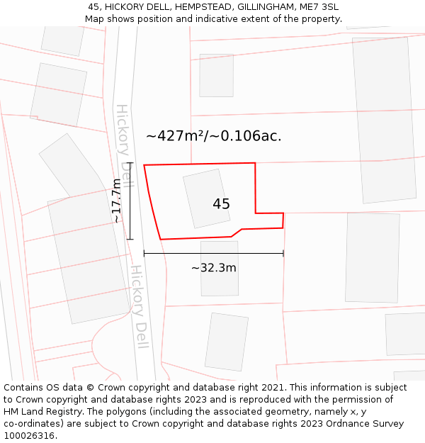 45, HICKORY DELL, HEMPSTEAD, GILLINGHAM, ME7 3SL: Plot and title map
