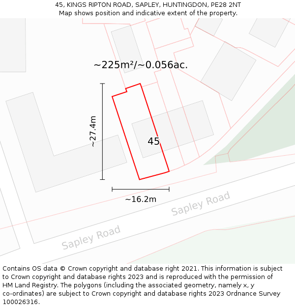 45, KINGS RIPTON ROAD, SAPLEY, HUNTINGDON, PE28 2NT: Plot and title map