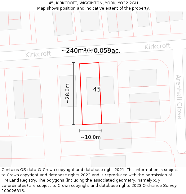 45, KIRKCROFT, WIGGINTON, YORK, YO32 2GH: Plot and title map