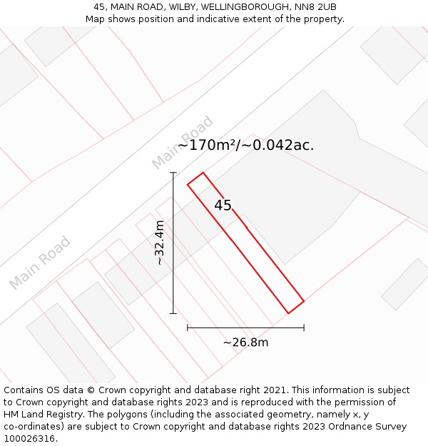 45, MAIN ROAD, WILBY, WELLINGBOROUGH, NN8 2UB: Plot and title map
