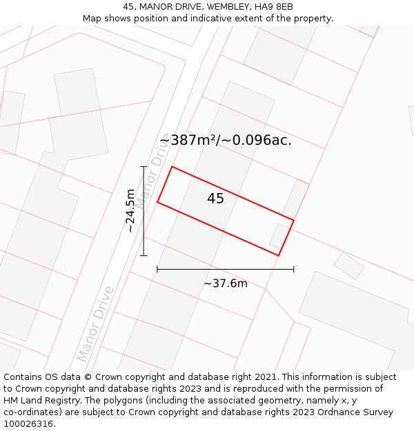 45, MANOR DRIVE, WEMBLEY, HA9 8EB: Plot and title map