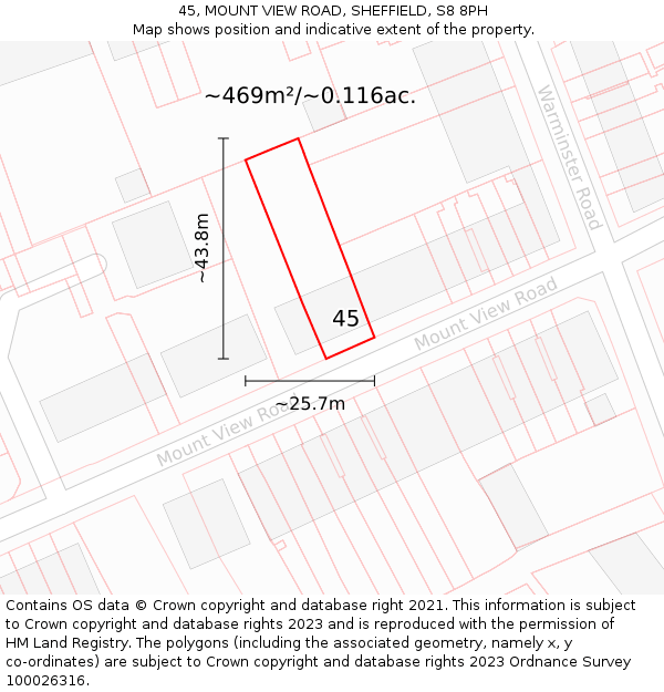 45, MOUNT VIEW ROAD, SHEFFIELD, S8 8PH: Plot and title map