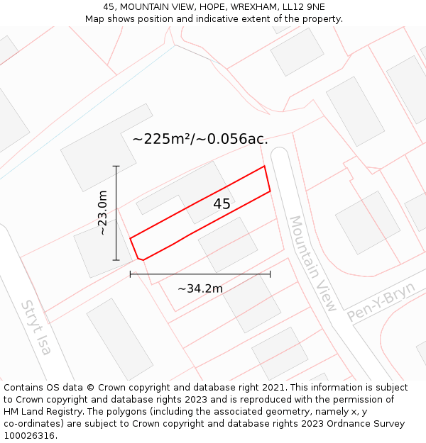 45, MOUNTAIN VIEW, HOPE, WREXHAM, LL12 9NE: Plot and title map