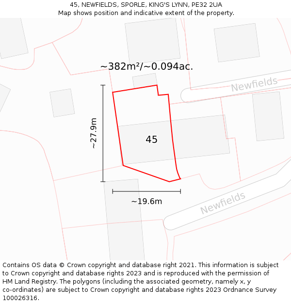 45, NEWFIELDS, SPORLE, KING'S LYNN, PE32 2UA: Plot and title map