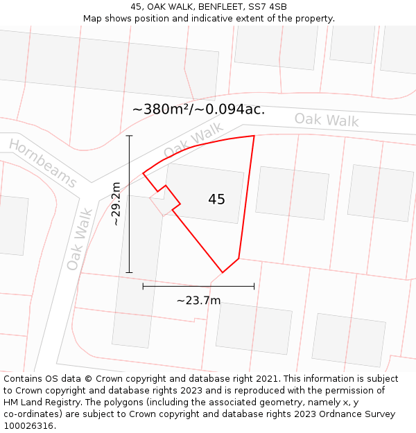 45, OAK WALK, BENFLEET, SS7 4SB: Plot and title map