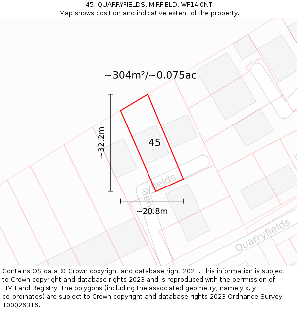 45, QUARRYFIELDS, MIRFIELD, WF14 0NT: Plot and title map