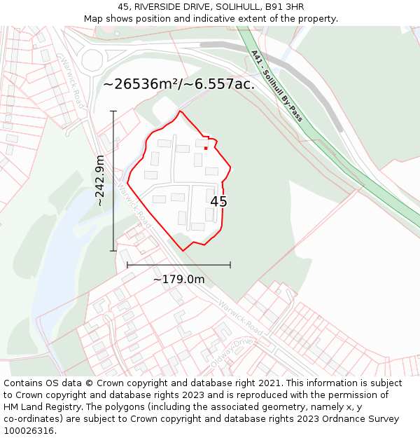 45, RIVERSIDE DRIVE, SOLIHULL, B91 3HR: Plot and title map