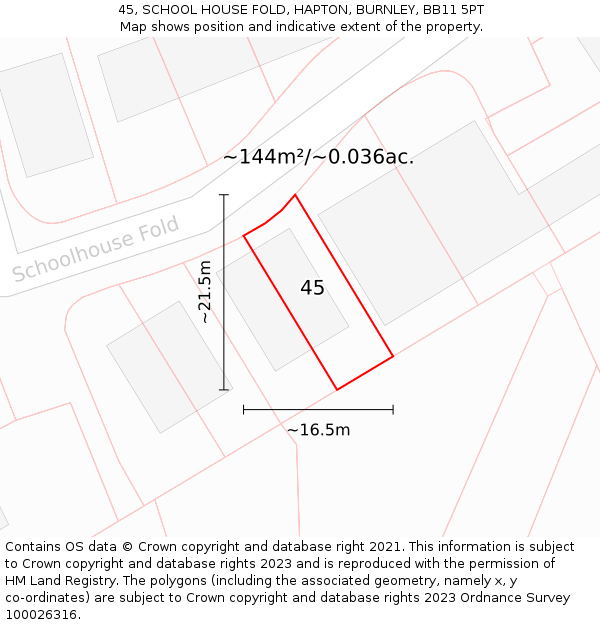 45, SCHOOL HOUSE FOLD, HAPTON, BURNLEY, BB11 5PT: Plot and title map