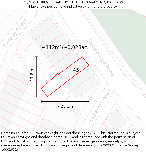 45, STONEBRIDGE ROAD, NORTHFLEET, GRAVESEND, DA11 9DS: Plot and title map