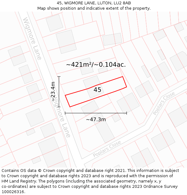 45, WIGMORE LANE, LUTON, LU2 8AB: Plot and title map