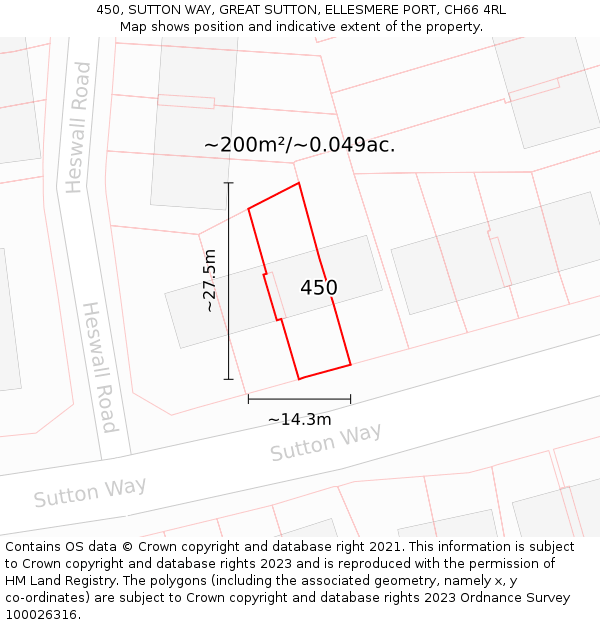 450, SUTTON WAY, GREAT SUTTON, ELLESMERE PORT, CH66 4RL: Plot and title map